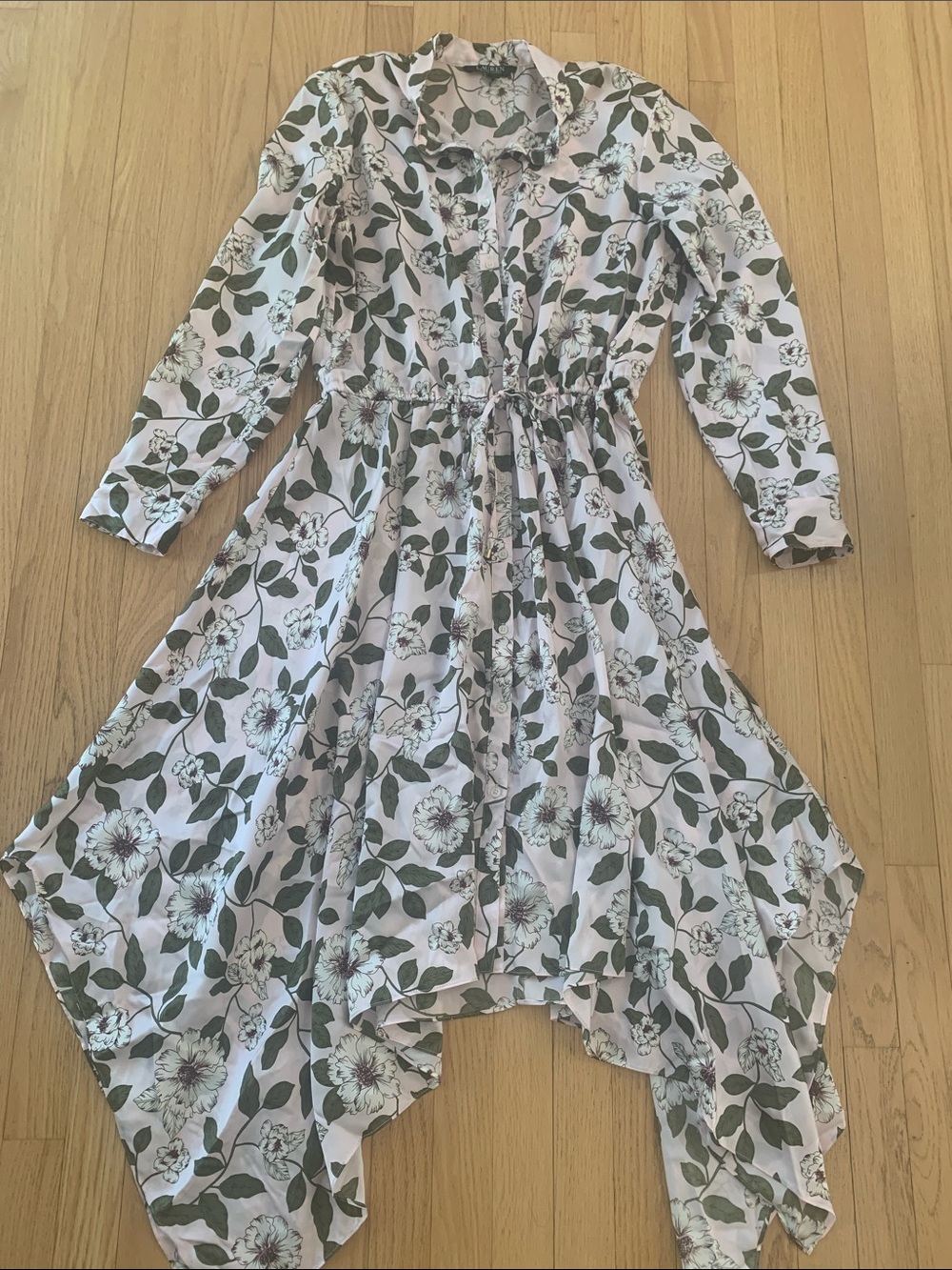 Lauren Ralph Lauren Floral Midi Button Up Shirt Dress Handkerchief Hem Size 14